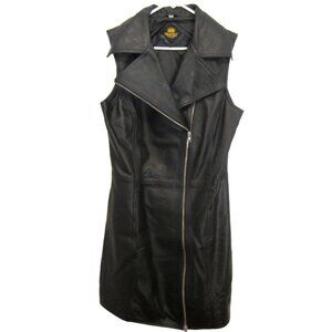 Sleeveless Black Leather Lambskin Moto Mini Dress w/ versatile 2-way Zip Size M